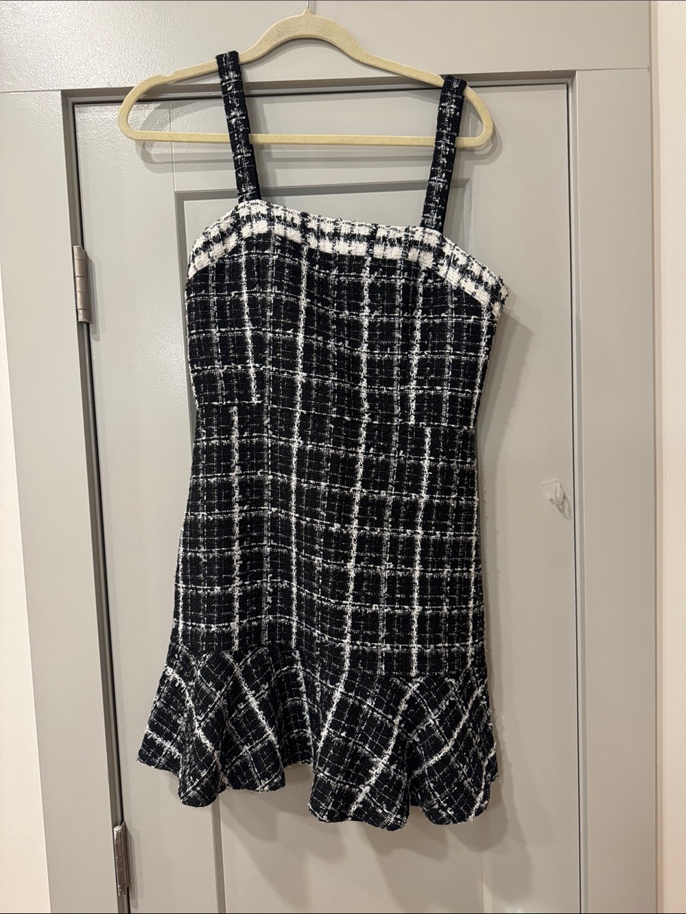 Alice + Olivia Black and White Tweed Square-Neck Mini Dress